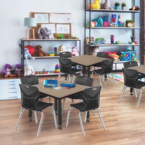 Regency Square Kee Adjustable Classroom Table W/ 4 Andy Stack Chairs, 36 in W, 30 in L, Noble Oak - TB3636NOAPBK45BK