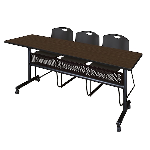 Regency Kobe Flip-Top Privacy Nesting Table W/ 2 Zeng Stack Chairs, 84 in W, 24 in L, Neo Walnut - MKFTM8424NW44BK