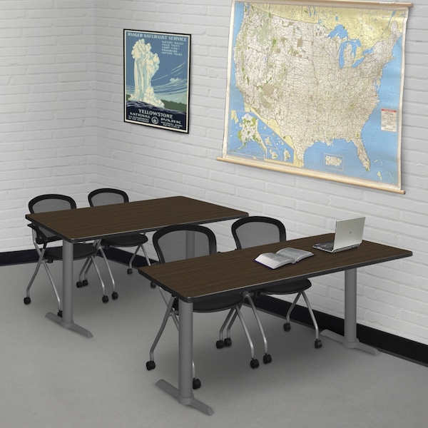 Regency Cain T-Base Training Seminar Table, 42 in W, 24 in L, Neo Walnut - MTRCT4224NWGY