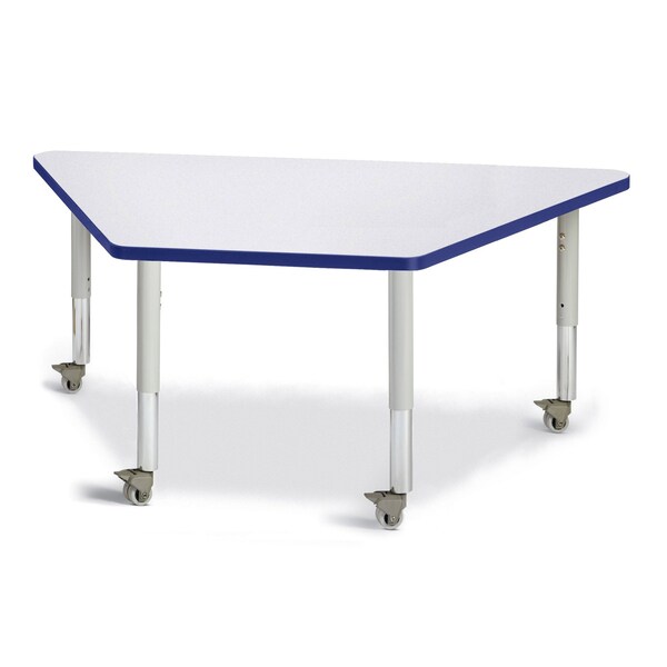 Jonti-Craft Berries Trapezoid Activity Tables, 30 in. x 60 in., Mobile, Freckled Gray/Blue/Gray - 6443JCM003