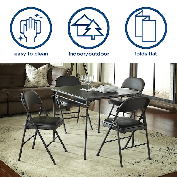 Bridgeport Folding Table, 34" Square, Vinyl Top, Black Color - C696BP14BLK1E