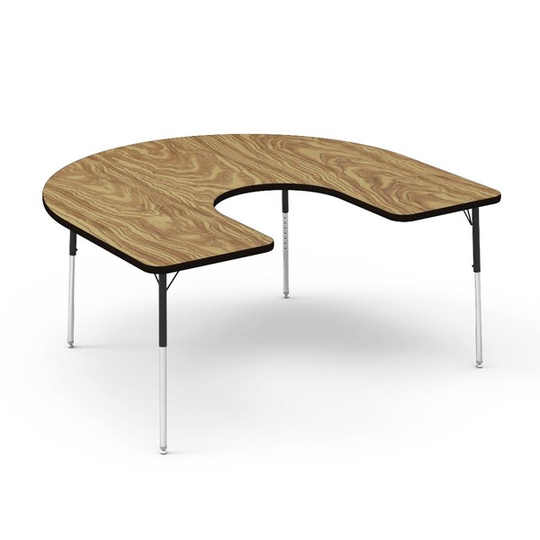 Virco 60 in. W, 66 in. L, 22-30 in. H, Medium Oak Top / Black Edge - 48HORSE60