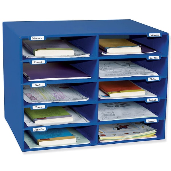 Pacon Classroom Keepers Mailbox, 10-Slot, Blue, 16.63H x 21W x 12.88D - 001309