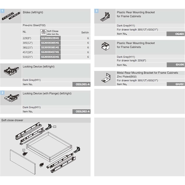 Dtc 21in Soft-close Full Extension Zinc Drawer Slide with Locking Clips - 75 Lbs Weight Rating - SS20DD533H1