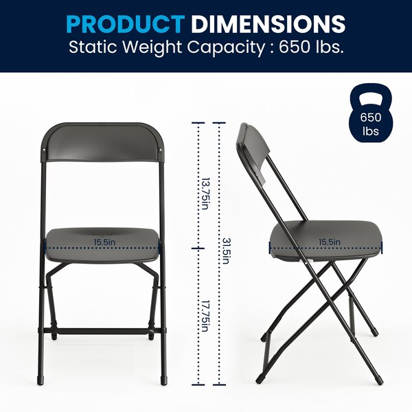 Flash Furniture Plastic Event Fold Table Set - RB-3096F-10-LEL3-BK-GG