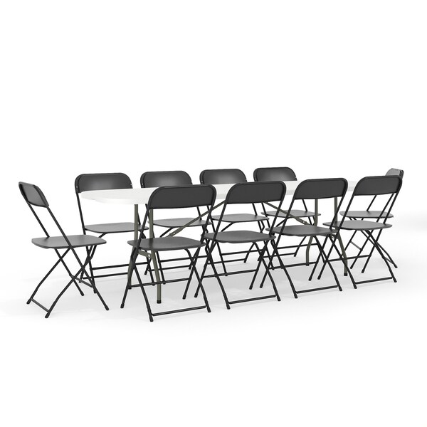 Flash Furniture Plastic Event Fold Table Set - RB-3096F-10-LEL3-BK-GG