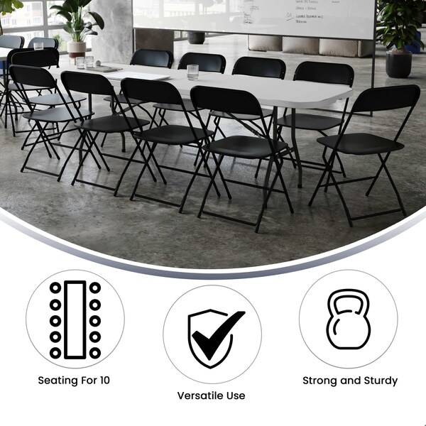 Flash Furniture Plastic Event Fold Table Set - RB-3096F-10-LEL3-BK-GG