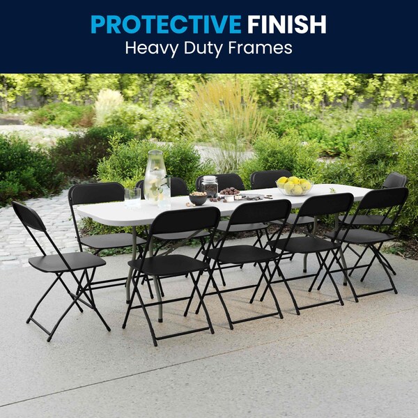 Flash Furniture Plastic Event Fold Table Set - RB-3096F-10-LEL3-BK-GG