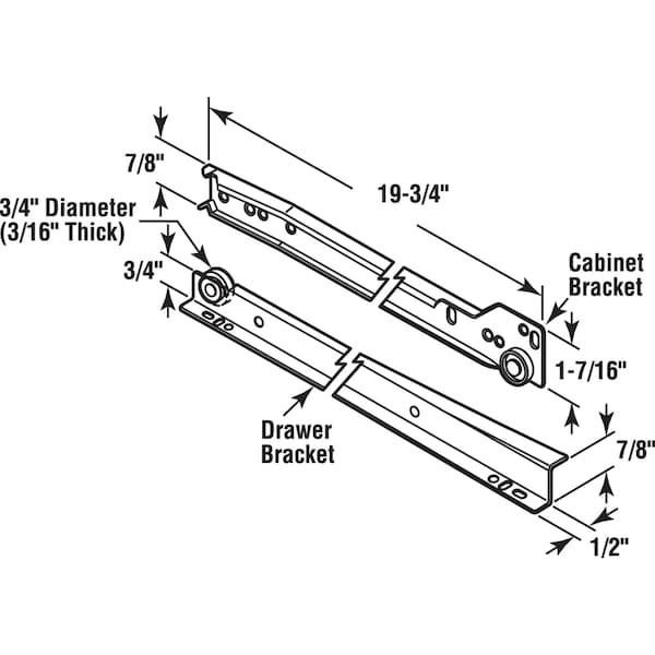 Prime-Line 19-3/4 in. White Painted Steel Bottom-Mount Self-Closing Drawer Slides - R 7212