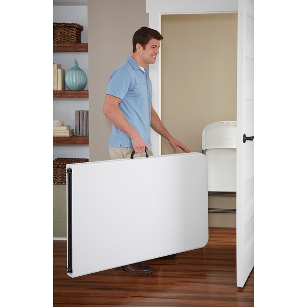 Bridgeport Folding Table, Blow Mold Table, Fold In Half, 96" x 30", White Color - C778BP14WSL1X