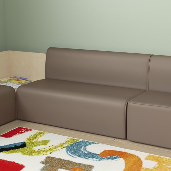 Flash Furniture Bright Beginnings Commercial Grade Modular Classroom Soft Seating, Armless 2-Seater Sofa, Neutral Vinyl - MK-KE15709-GG
