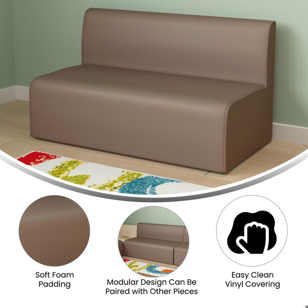 Flash Furniture Bright Beginnings Commercial Grade Modular Classroom Soft Seating, Armless 2-Seater Sofa, Neutral Vinyl - MK-KE15709-GG