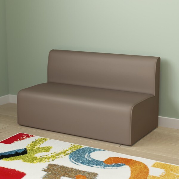 Flash Furniture Bright Beginnings Commercial Grade Modular Classroom Soft Seating, Armless 2-Seater Sofa, Neutral Vinyl - MK-KE15709-GG