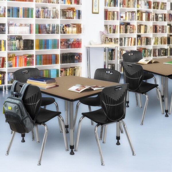 Regency Square Kee Adjustable Classroom Table W/ 4 Andy Stack Chairs, 48 in W, 48 in L, Noble Oak - TB4848NOAPGY40BK