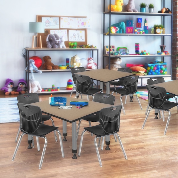 Regency Square Kee Adjustable Classroom Table W/ 4 Andy Stack Chairs, 48 in W, 48 in L, Noble Oak - TB4848NOAPGY45BK