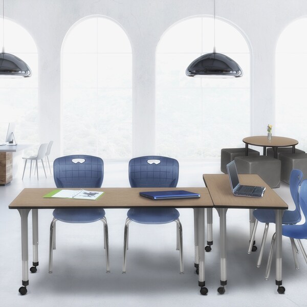 Regency Kee Mobile Adjustable Classroom Table W/ 2 Andy Mobile Chairs, 66 in W, 24 in L, Noble Oak - MT6624NOAPCGY40NV
