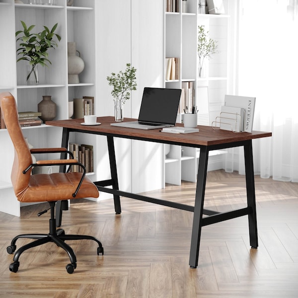 Flash Furniture Redmond 60x24 Conf Tbl w/1in. Thick Dbl Sided Laminate Tbl Top w/PVC and A-Frame Steel Bse, Walnut - MT-M6024-WLT-ABF-GG
