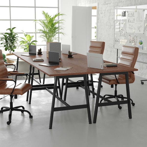 Flash Furniture Redmond 60x24 Conf Tbl w/1in. Thick Dbl Sided Laminate Tbl Top w/PVC and A-Frame Steel Bse, Walnut - MT-M6024-WLT-ABF-GG