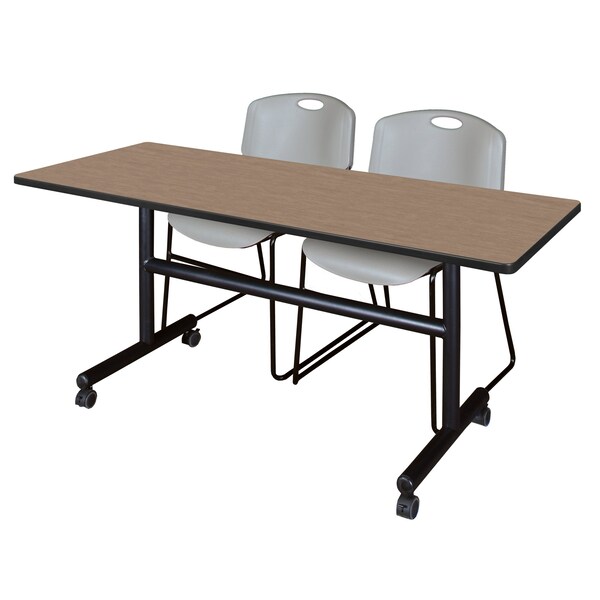 Regency Kobe Flip-Top Training Nesting Table W/ 2 Zeng Stack Chairs, 60 in W, 30 in L, Noble Oak - MKFT6030NO44GY