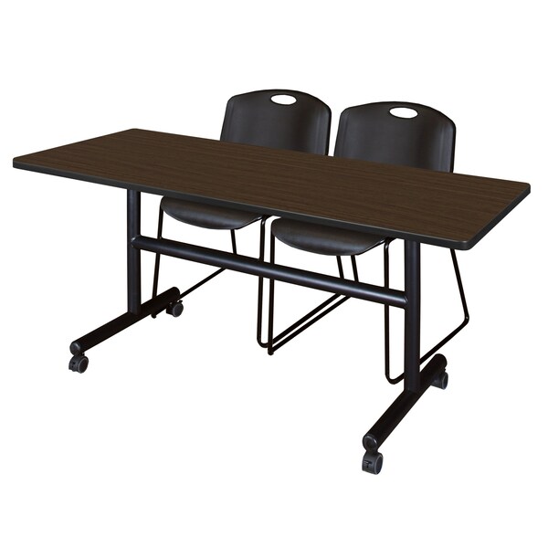Regency Kobe Flip-Top Training Nesting Table W/ 2 Zeng Stack Chairs, 60 in W, 30 in L, Neo Walnut - MKFT6030NW44BK