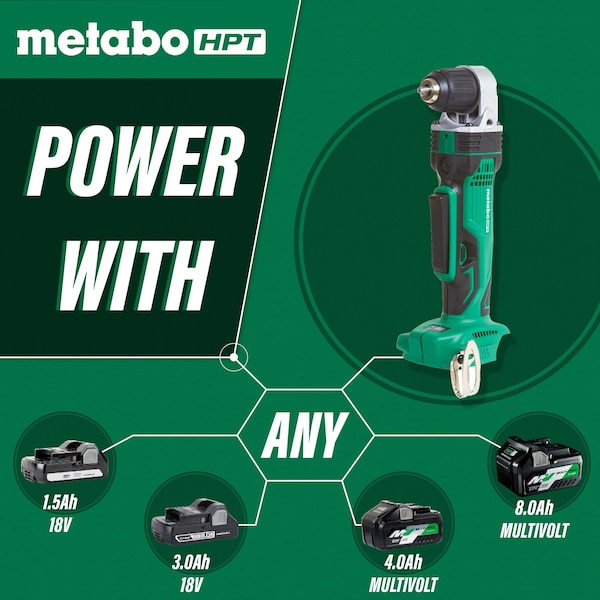 Metabo Hpt 18V Cordless Li-Ion 3/8in Angle Drill Bare - DN18DSLQ4M