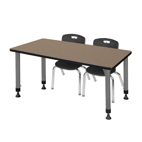 Regency Kee Adjustable Classroom Table W/ 2 Andy Stack Chairs, 60 in W, 24 in L, Noble Oak - MT6024NOAPGY45BK