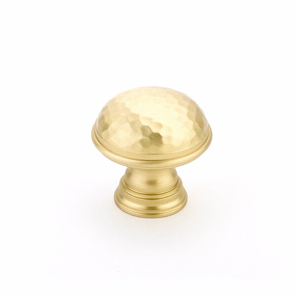 Schaub 1-1/4in Atherton Hammered Plain Edge Cabinet Knob Satin Brass Finish - 570-SB