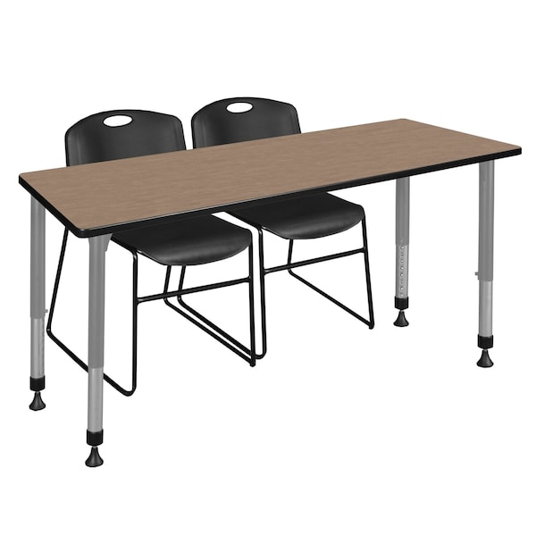 Regency Kee Adjustable Classroom Table W/ 2 Zeng Stack Chairs, 66 in W, 30 in L, Noble Oak - MT6630NOAPGY44BK