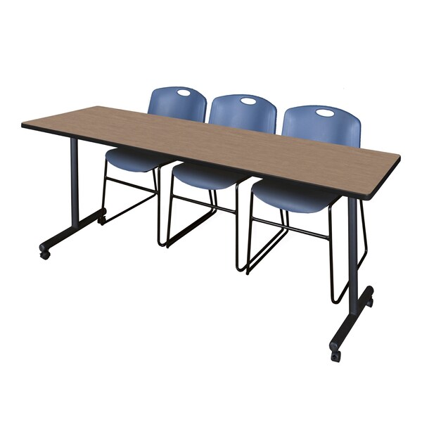Regency Kobe Flip-Top Training Nesting Table W/ 2 Zeng Stack Chairs, 84 in W, 24 in L, Noble Oak - MKFT8424NO44BE