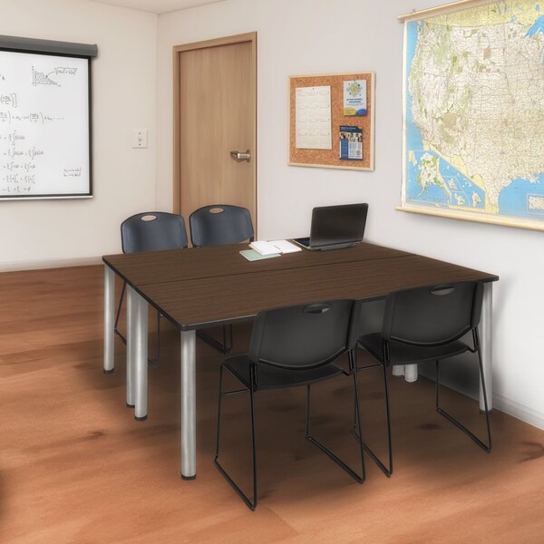 Regency Kee Training Table W/ 2 Zeng Chairs, 72 in W, 24 in L, Neo Walnut - MT7224NWBPCM44BK