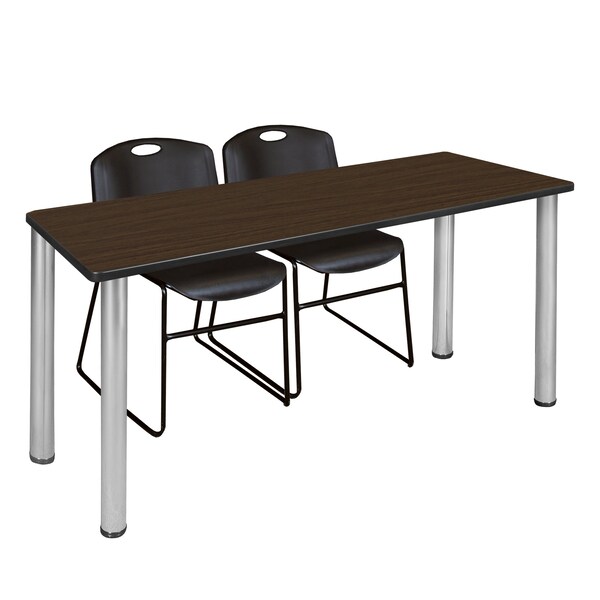 Regency Kee Training Table W/ 2 Zeng Chairs, 72 in W, 24 in L, Neo Walnut - MT7224NWBPCM44BK