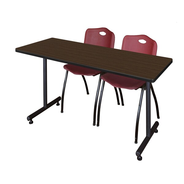 Regency Kobe T-Base Training Seminar Table W/ 2 M Stack Chairs, 66 in W, 30 in L, Neo Walnut - MKTRCT6630NW47BY