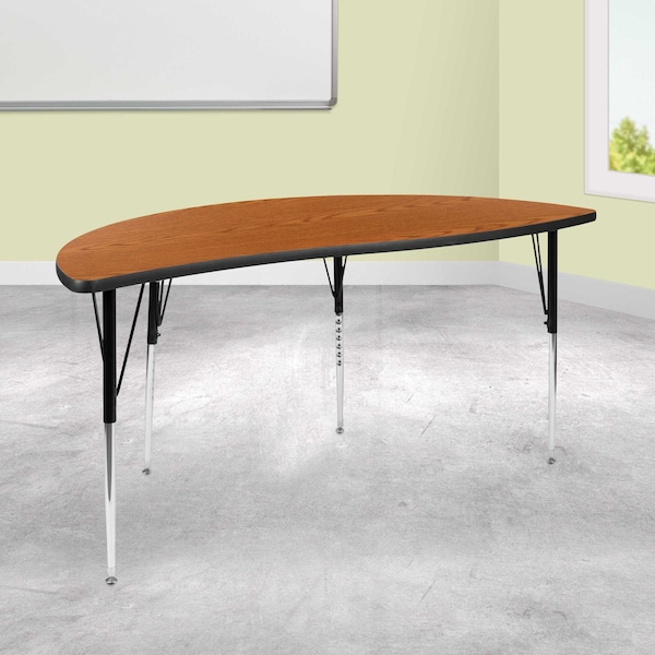 Flash Furniture Half Round 30 W, 60 L, 30.25 H, Chrome, Laminate, Particleboard, Steel, Wood Grain - XU-A60-HCIRC-OAK-T-A-GG