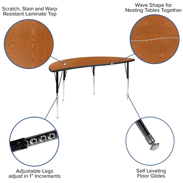 Flash Furniture Half Round 30 W, 60 L, 30.25 H, Chrome, Laminate, Particleboard, Steel, Wood Grain - XU-A60-HCIRC-OAK-T-A-GG