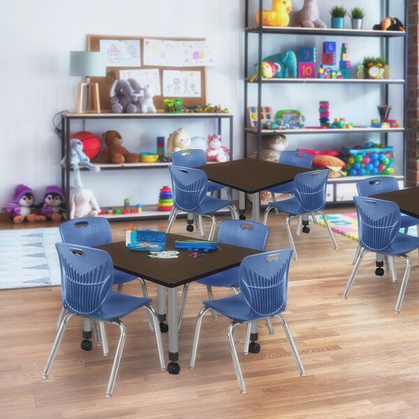 Regency Square Kee Mobile Adjustable Classroom Table W/ 4 Andy Chairs, 36 in W, 36 in L, Neo Walnut - TB3636NWAPCGY45NV