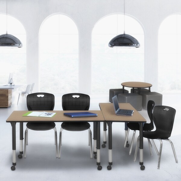 Regency Kee Mobile Adjustable Classroom Table W/ 2 Andy Stack Chairs, 60 in W, 24 in L, Noble Oak - MT6024NOAPCBK40BK