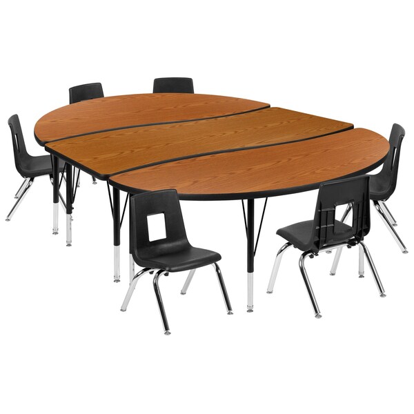 Flash Furniture 86" Oval Wave Oak Table Set-12" Stack Chairs - XU-GRP-12CH-A3060CON-60-OAK-T-P-GG