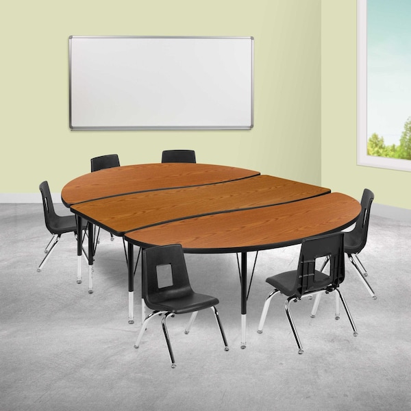 Flash Furniture 86" Oval Wave Oak Table Set-12" Stack Chairs - XU-GRP-12CH-A3060CON-60-OAK-T-P-GG
