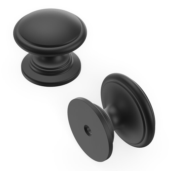 Hickory Hardware Williamsburg Collection Knob 1-1/4 Inch Diameter Matte Black Finish - P3053-MB