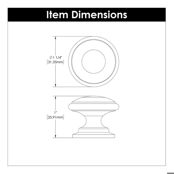 Hickory Hardware Williamsburg Collection Knob 1-1/4 Inch Diameter Matte Black Finish - P3053-MB