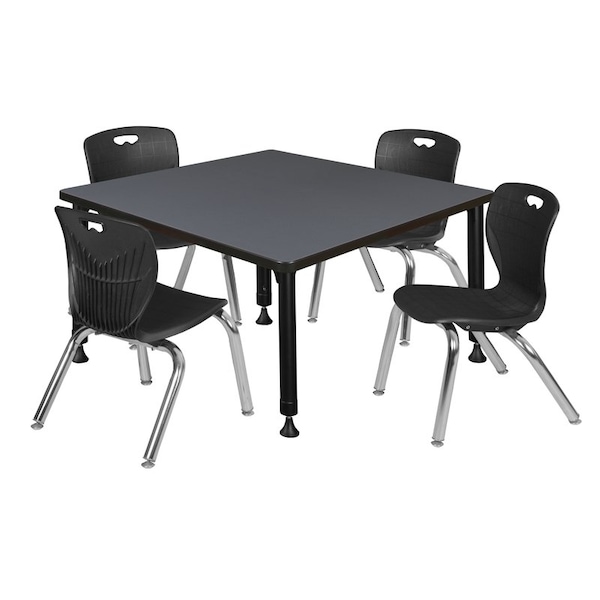 Regency Tables > Height Adjustable > Square Table & Chair Sets, 30 W, 30 L, 23-36 H, Grey - TB4242GYAPBK45BK