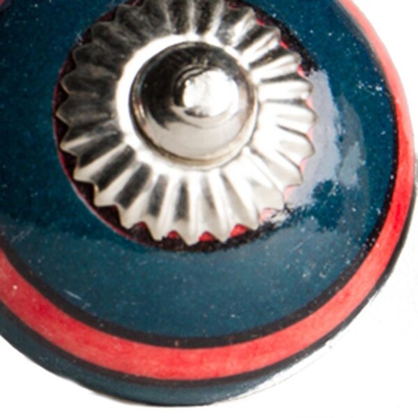 Homeroots Navy & Red Ceramic; Metal Knob - 1.5 x 1.5 x 1.5 in.; Pack of 8 - 358113