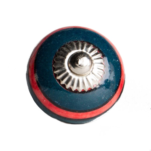Homeroots Navy & Red Ceramic; Metal Knob - 1.5 x 1.5 x 1.5 in.; Pack of 8 - 358113