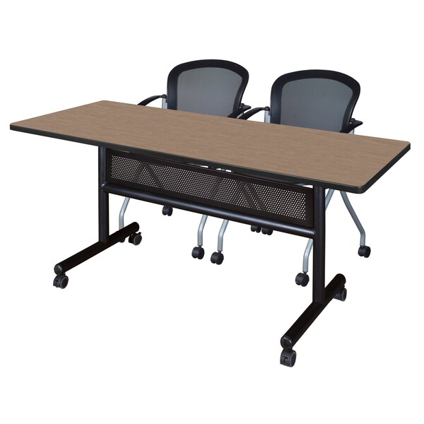 Regency Kobe Flip-Top Privacy Nesting Table W/ 2 Cadence Nest Chairs, 60 in W, 30 in L, Noble Oak - MKFTM6030NO23BK