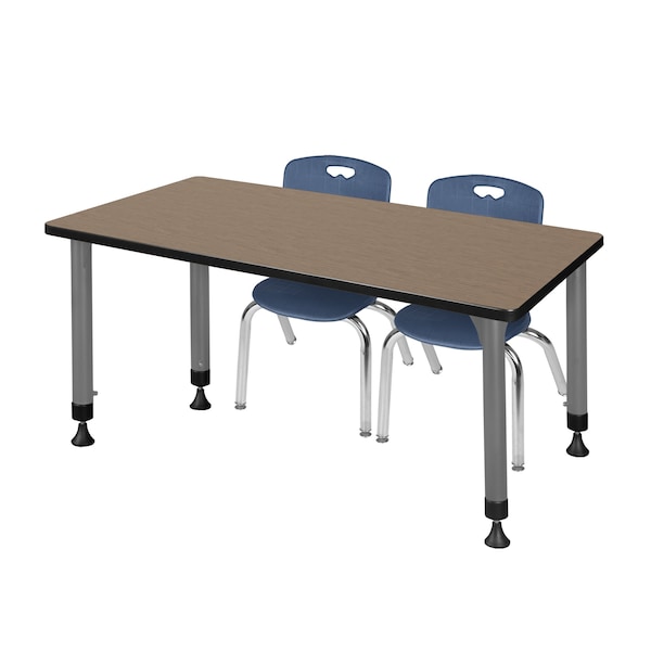 Regency Kee Adjustable Classroom Table W/ 2 Andy Stack Chairs, 60 in W, 30 in L, Noble Oak - MT6030NOAPGY45NV