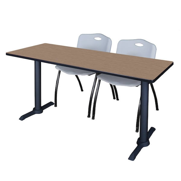 Regency Cain T-Base Training Seminar Table W/ 2 M Stack Chairs, 66 in W, 24 in L, Noble Oak - MTRCT6624NO47GY