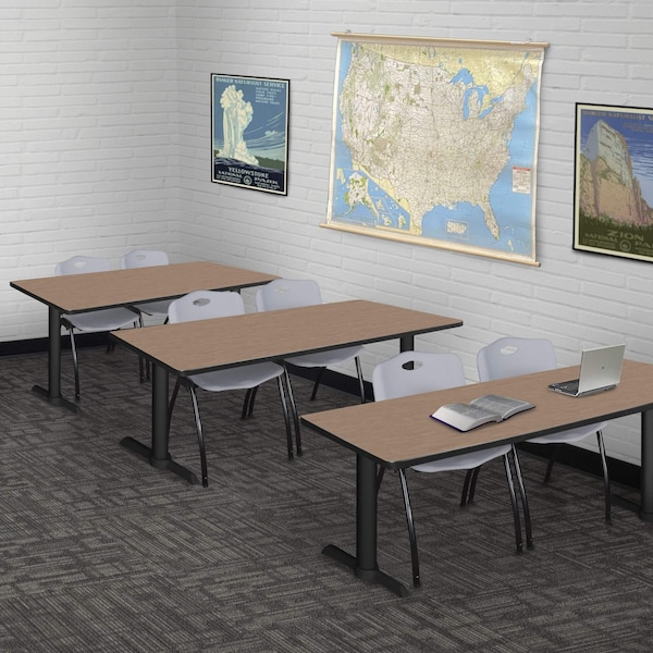 Regency Cain T-Base Training Seminar Table W/ 2 M Stack Chairs, 66 in W, 24 in L, Noble Oak - MTRCT6624NO47GY