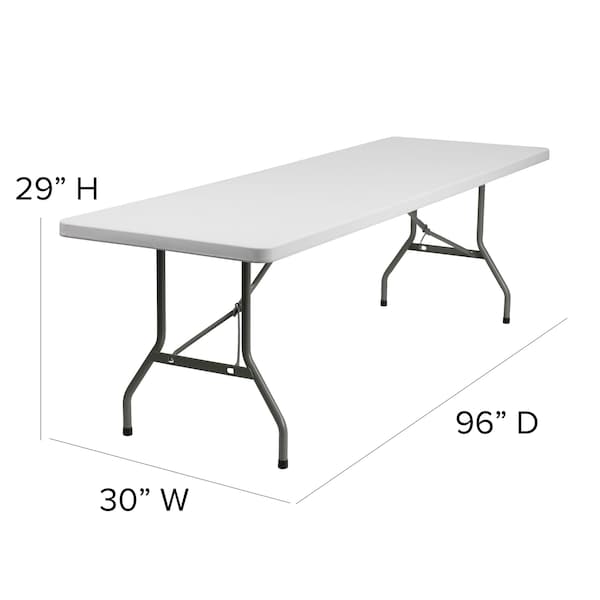 Flash Furniture Rectangle Wh 30X96 Plastic Fold Table, 30" W, 96" L, 29" H, Granite White - DAD-YCZ-244-GW-GG