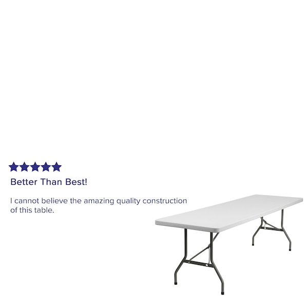 Flash Furniture Rectangle Wh 30X96 Plastic Fold Table, 30" W, 96" L, 29" H, Granite White - DAD-YCZ-244-GW-GG