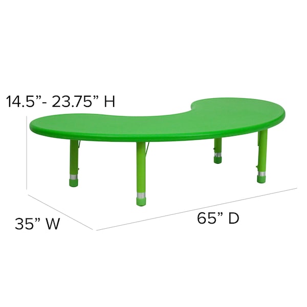 Flash Furniture Kidney Activity Table, 35 W, 65 L, 23.75 H, Plastic, Steel, Green - YU-YCX-004-2-MOON-TBL-GREEN-GG